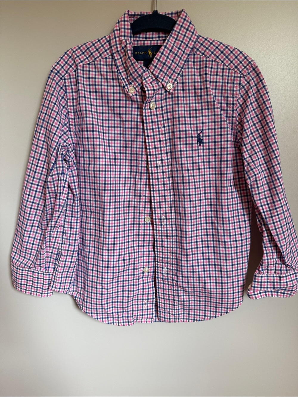 Ralph Lauren Boys' Pink and Navy Plaid Button-Down Shirt
